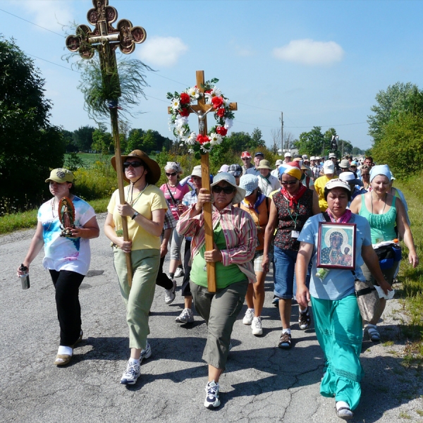 Pilgrims make their way to the Martyrs’ Shrine in Midland, Ont. The shrine is visited by about 100,000 people of 27 different cultures annually. (Photo by Marek Teczar)