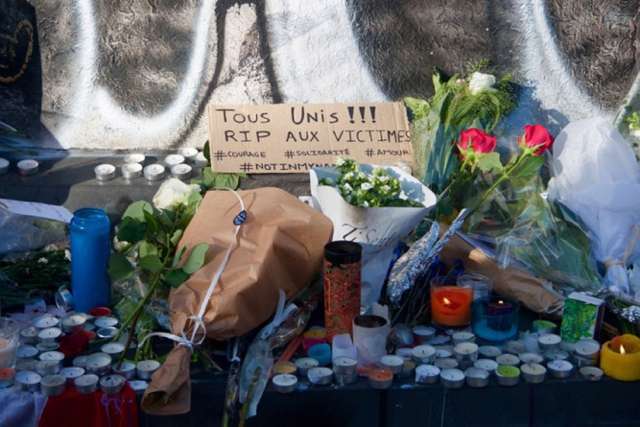 A memorial is seen at the Place de la Republique in Paris Nov. 15. 