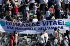 A banner referencing &quot;Humanae Vitae,&quot; the 1968 encyclical of Blessed Paul VI, is seen in the crowd at the conclusion of the beatification Mass of Blessed Paul celebrated by Pope Francis in St. Peter&#039;s Square at the Vatican.