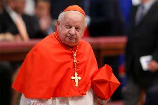 Polish Cardinal Stanislaw Dziwisz of Krakow, Poland, arrives for a consistory in St. Peter&#039;s Basilica at the Vatican in this June 28, 2018, file photo.