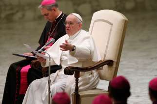 Pope Francis speaks during his general audience in Paul VI hall at the Vatican Jan. 25.