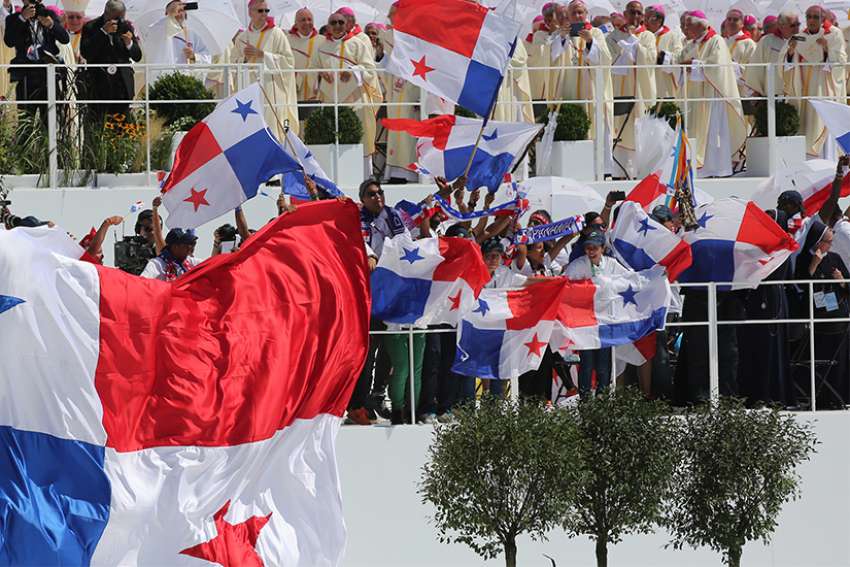 Panamanian flags are seen after Pope Francis celebrated the World Youth Day closing Mass in 2016 at the Field of Mercy in Krakow, Poland.