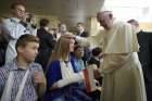 Pope Francis blesses children during a visit to the Children&#039;s University Hospital in Krakow, Poland, July 29.