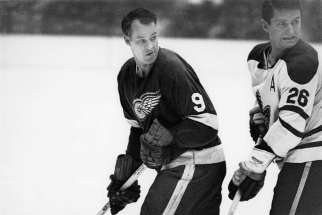 Detroit Red Wings&#039; Gordie Howe is pictured in action against the Toronto Maple Leafs&#039; Allan Stanley in this undated handout photo. Howe, the man forever known as &quot;Mr. Hockey,&quot; died June 10 at age 88. 