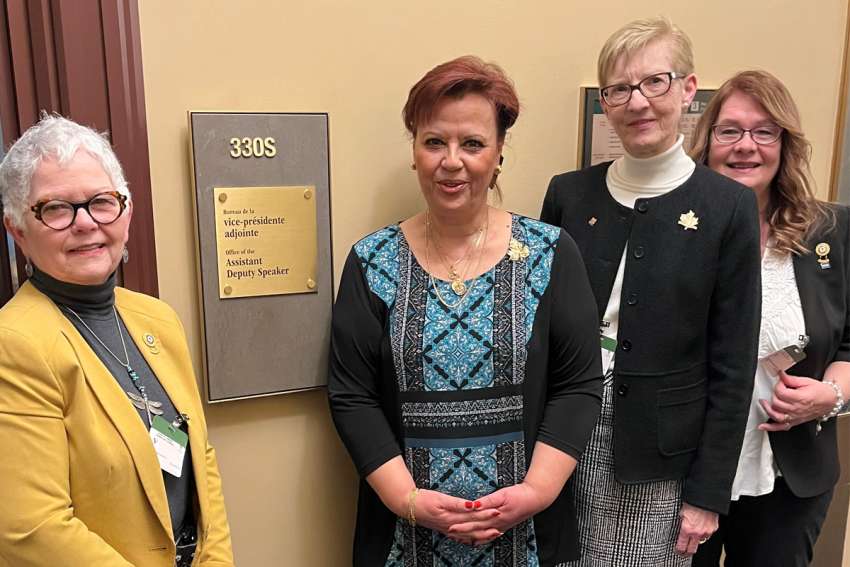 CWL delegates Shari Guinta, left, Fran Lucas (second from right) and Rolande Chernichan meet with MP Alexandra Mendes, Assistant Deputy Speaker, House of Commons at Parliament Hill.