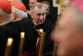 Cardinal Pietro Parolin, Vatican secretary of state, attends Pope Francis&#039; annual pre-Christmas meeting with top officials of the Roman Curia at the Vatican in this Dec. 21, 2015, file photo. The pope is planning a major reorganization of the Roman Curia.