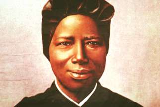 A tapestry portrait of St. Josephine Bakhita, an African slave who died in 1947 and was canonized in 2000.