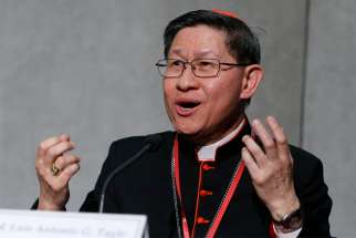 Cardinal Luis Antonio Tagle of Manila, Philippines, speaks at the Vatican Oct. 23, 2018. He asked Catholics to recite a &quot;Prayer for the Nation&quot; at weekend Masses during August as several church leaders face charges of sedition and cyber libel for their criticisms of the government.