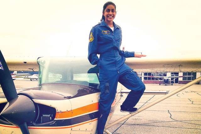 Caroline D’Souza after her solo flight in a Cessna 152.