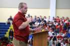 Olympic wrestler Kyle Snyder speaks to students at Our Lady of Good Counsel High School in Olney, Md., Sept. 23, 2015. The former student is headed to Brazil to compete in the Summer Games.