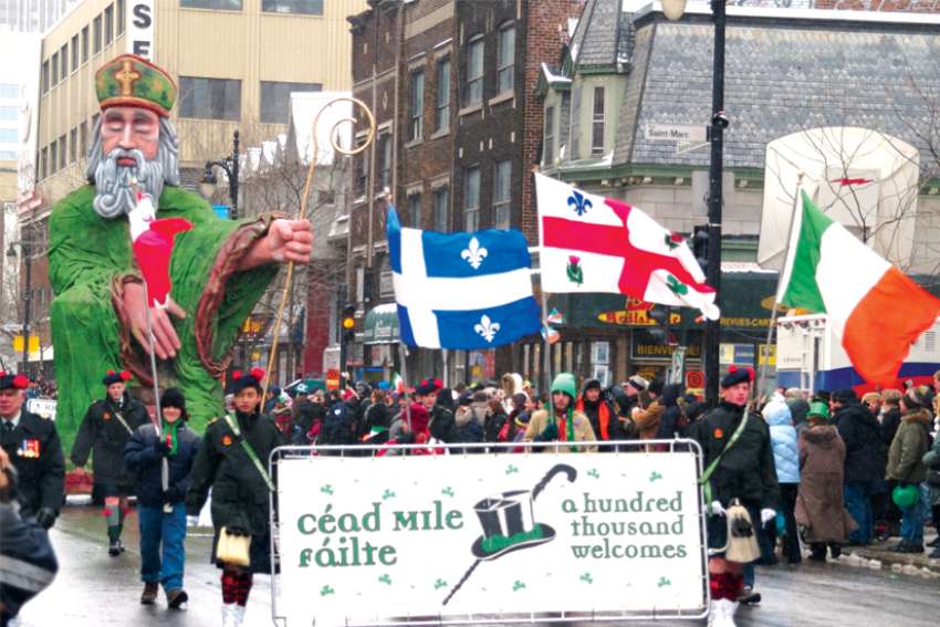 A scene from the St. Patrick&#039;s Day parade in Montreal parade in 2007.