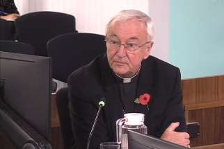 Cardinal Vincent Nichols of Westminster is seen in a screen grab talking to the Independent Inquiry into Child Sex Abuse Nov. 7, 2019. He said the English and Welsh bishops would reject any attempts to compel priests to report Catholics who confess to committing sexual abuse.