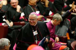 Archbishop Charles J. Chaput of Philadelphia arrives for the opening session of the Synod of Bishops on the family at the Vatican Oct. 5.