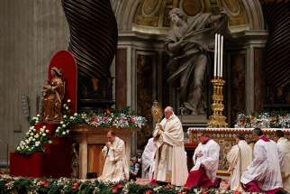 Pope Francis leads Benediction during vespers in St. Peter&#039;s Basilica on New Year&#039;s Eve at the Vatican Dec. 31.
