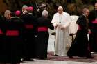 Pope Francis greets bishops during his general audience in Paul VI hall at the Vatican Jan. 9.