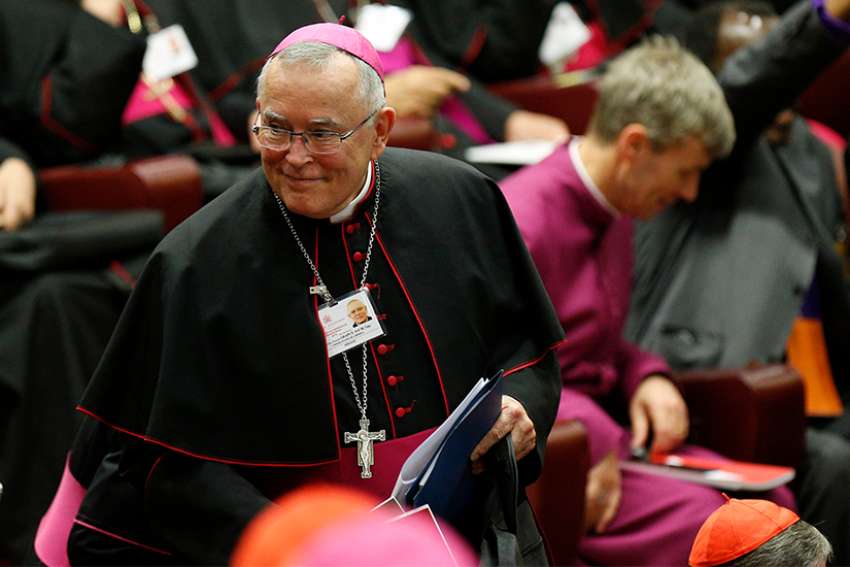 Archbishop Charles J. Chaput of Philadelphia arrives for the opening session of the Synod of Bishops on the family at the Vatican Oct. 5, 2015. 