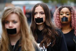 The fight against human trafficking has been a worldwide movement. Above, activists in Berlin take part in a “Walk for Freedom” to protest human trafficking in 2018.  A new initiative in Canada has been launched called the National Human Trafficking Education Centre.