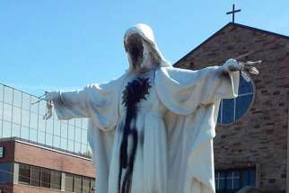 Police are investigating the desecration of the Sacred Heart of Jesus statue outside Mississauga, Ont.’s St. Catherine of Siena Church as a hate crime.