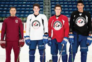 St. Charles College Hockey Canada Skills Academy lead Darren Michelutti, left, says he has learned so much from the example of elite students such as Jack Thompson, 2020 third round pick of the Tampa Bay Lightning, Chase Stillman (2021 eligible) and Quinton Byfield, the second overall pick in this year’s NHL draft.