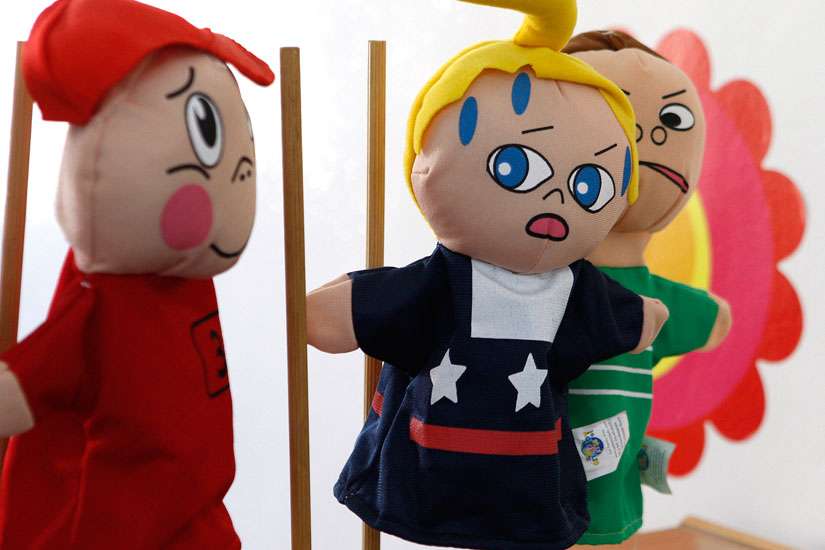Counselors, teachers and volunteers with Catholic Relief Service are being trained to help refugee children in Syria process their trauma through the use of puppets such as these.