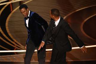 &#039;Actor Will Smith slaps comedian Chris Rock and the Academy Awards after Rock insulted Smith&#039;s wife Jada Pinkett Smith. 