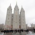 Members of the Church of Jesus Christ of Latter-day Saints gather around the Mormon Salt Lake Temple in early April 2011 in Salt Lake City. According to a new Pew Forum poll, most Mormons feel their religion is not well understood but say people are becoming more tolerant of their beliefs.
