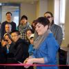 As representatives from the campus’ faith-based groups look on in excitement, Ryerson Students’ Union vice-president of education Melissa Palermo cuts though the red ribbon with gold scissors officially launching the school’s first official multifaith room.