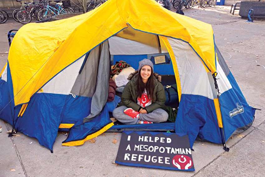Nivin Dinkha lived in a tent at the campus of McMaster University in Hamilton to raise money and awareness for the plight of refugees in Iraq and Syria.