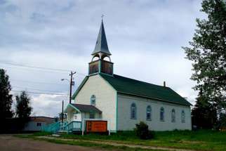 The original Sacred Heart Church in Fort Simpson, N.W.T., nearly 90 years old and beyond repair, which was demolished five years ago.