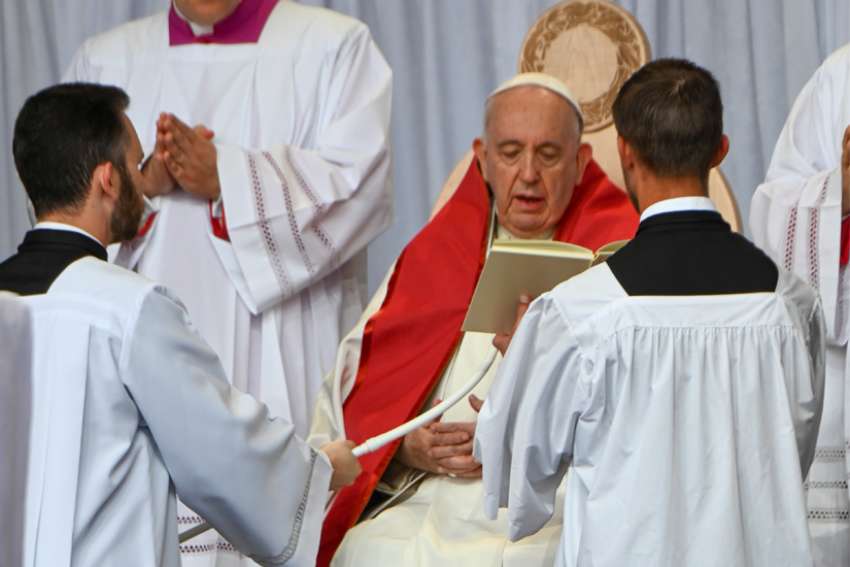 Pope Francis celebrates Mass at Commonwealth Stadium in Edmonton, Alberta, July 26, 2022.