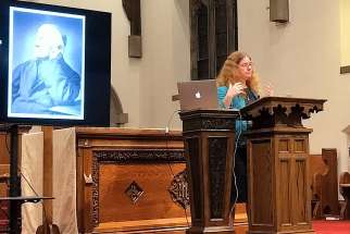 Dr. Holly Ordway delivers a Faith &amp; Reason talk on J.R.R. Tolkien at Toronto’s Newman Centre Sept. 27.
