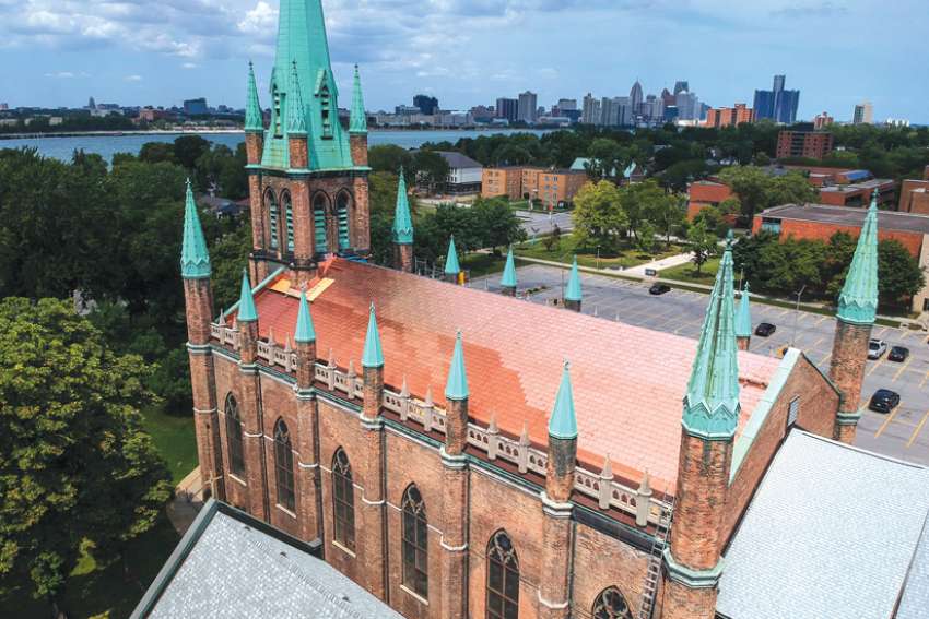 With its new copper roof, Our Lady of Assumption in Windsor, Ont., is on its way down a restoration road. It reopened for Masses on Sept. 8 for the first time since 2014.