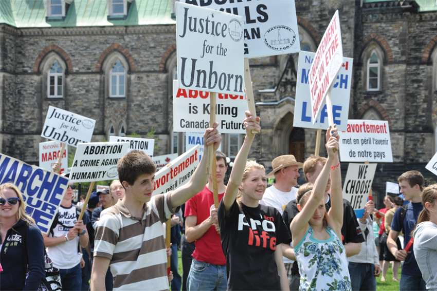 March for Life protesters gather on Parliament Hill in Ottawa.