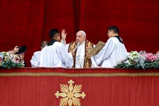 Pope Francis gives his Christmas blessing &quot;urbi et orbi&quot; (to the city and the world) from the central balcony of St. Peter&#039;s Basilica at the Vatican Dec. 25, 2023.