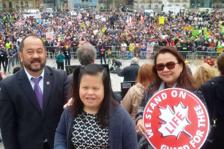 Sen. Tobias Envergo Jr. with daugher, Rocel and wife Rosemar at Ottawa&#039;s March for Life 2017. 