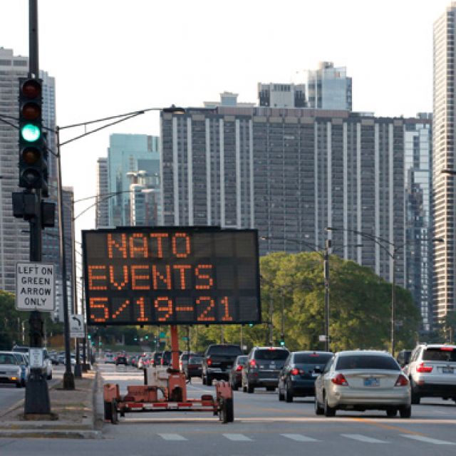 This sign along Lake Shore Drive May 16 shows one of the many road closures in place as world leaders began to converge on Chicago for the May 20-21 NATO Summit. Security measures are high as thousands of protesters plan demonstrations and rallies. Many Chicago businesses in the downtown area, as well as some Catholic schools, planned to close while the summit was under way.