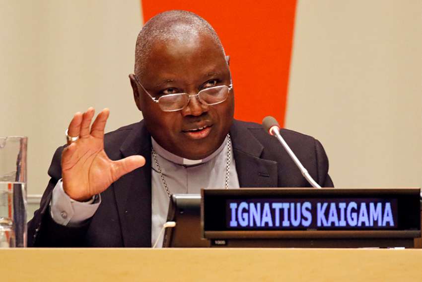 Archbishop Ignatius Kaigama of Jos, Nigeria, speaks during a forum addressing international religious freedom issues at the United Nations March 1, 2019. The event was co-sponsored by the Vatican&#039;s Permanent Observer Mission to the U.N. and the NGO Committee on Freedom of Religion or Belief.