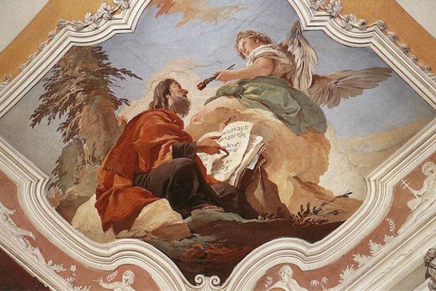 An angel touching Isaiah&#039;s lips with a coal, by Giovanni Battista Tiepolo (1726-1729).