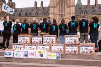 Development and Peace rallied for mining accountability in Ottawa May 2014. Boxes were filled with over 80,000 postcards addressed to Canadian MPs to call for support for a mining ombudsperson.  