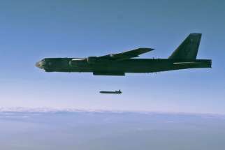 In this 2014 file photo, an unarmed AGM-86B Air-Launched Cruise Missile is released from a B-52H Stratofortress at Utah Test and Training Range.