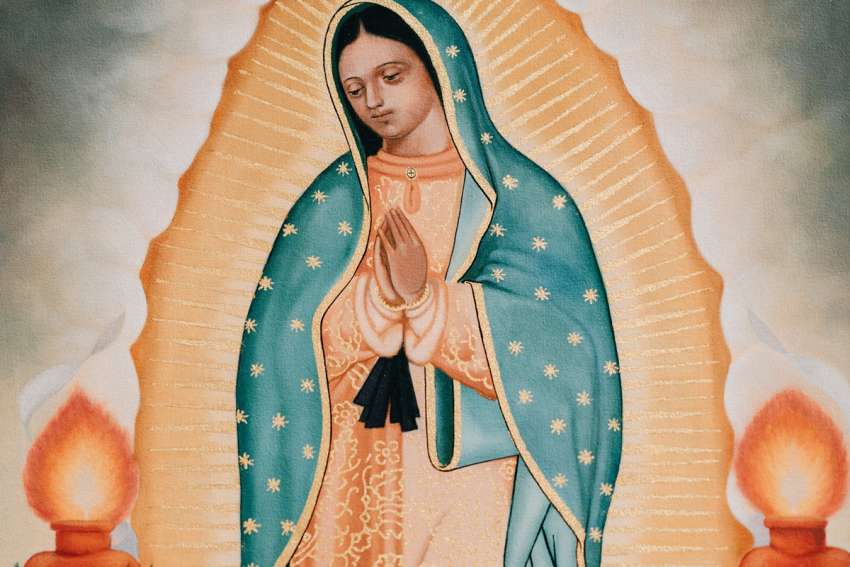 This painting by artist Lalo Garcia seen Nov. 20, 2019, is part of an exhibit in honour of Our Lady of Guadalupe and St. Juan Diego at the Cathedral of Our Lady of the Angels in Los Angeles.