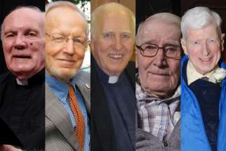 Jesuit Fathers (from left) Michael Hawkins, 83, Peter Larisey, 91, Norman Dodge, 92, and Francis Xavier Johnson, 93, as well as George O’Neill, 77, died between April 29 and May 3 at René Goupil House, a Jesuit infirmary neighbouring the Manresa retreat centre.