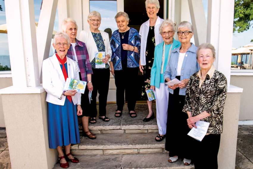 Sisters of Service Anna McNally, Marilyn Gillespie, Marilyn MacDonald, Mary Halder, Mary-Ellen Francouer, Joan Schafhauser, Adua Zampese and Coleen Young celebrated 100 years of their religious institute with some of their wide circle of friends at the Hunt Club in Toronto Aug. 15.