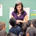 Miss Wisconsin, Laura Kaeppeler, talks to second-grade students at Blessed Sacrament School in Milwaukee Oct. 6, 2011. The 23-year-old Catholic was crowned Miss America 2012 at Planet Hollywood in Las Vegas Jan. 14.