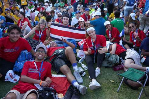 Canadian pilgrims wait patiently for the Pope&#039;s arrival at Pope John Paul II field in Panama City Jan. 22. 