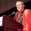 Cardinal Thomas Collins addresses the crowd at the annual Cardinal’s Dinner in Toronto Oct. 11. The cardinal took issue with comments from Ontario’s Education Minister Laurel Broten, who equated the Church’s anti-abortion teachings to misogyny.