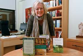 Gabrielle Earnshaw of the Henri Nouwen Society with a selection of his books.