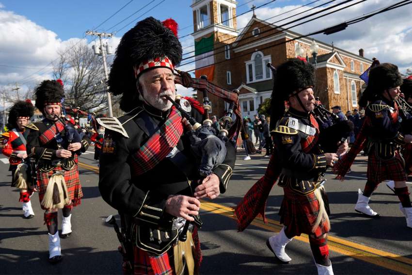 Bagpipers march past St. Mary Church during the annual St. Patrick’s Day parade in East Islip, N.Y., March 5. The feast of St. Patrick, patron of Ireland, is March 17.