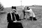 Jesuit priests hear confessions at the Martyr’s Shrine, near Midland, Ontario, Canada, circa 1955.
