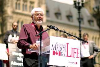 Jim Hughes addresses the National March for Life in Ottawa in 2015.